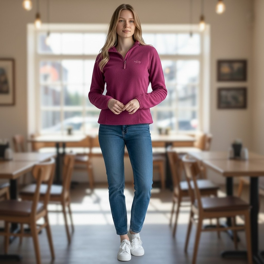 The North Face Womens Small TKA 100 Fleece Quarter Zip Pullover Magenta Pink